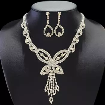 Полный бриллиант, полые большие серьги-колье с бабочками, комплект серег, свадебное платье, модное индивидуальное женское ожерелье, свадебные украшения серебряный