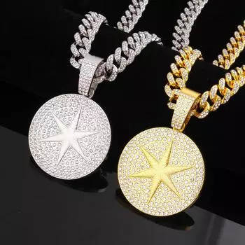 Полный бриллиант звездный круглый бренд толстое кубинское ожерелье кулон комплект модный мужской хип-хоп длинная цепь аксессуары