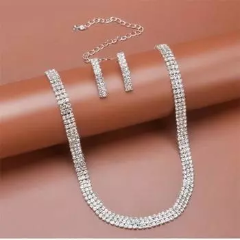 Полный бриллиантовый комплект из циркона, ожерелье, серьги, комплект из двух предметов, универсальные ювелирные изделия серебряный