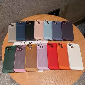 Полный чехол для рассеивания тепла с пленкой для объектива для iPhone 16 Pro Max Plus, дышащая охлаждающая сетка, жесткий чехол для задней панели из ПК For iPhone 16 чёрный