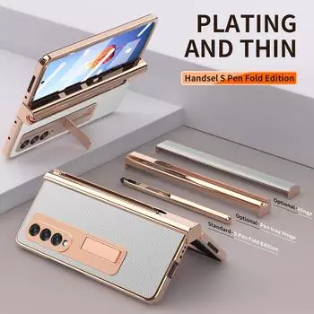 Полный чехол с кожаным покрытием для Samsung Galaxy Z Fold 4 5g Fold3 Fold4 Fold2 Fold 3 2, чехлы из закаленного стекла for Samsung Z Fold 2 красный