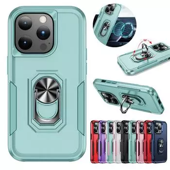 Полный чехол с вращающимся кольцом и защитой от падения для iPhone 15 14 Plus 13 12 11 Pro Max XS Max для Samsung S23 S22 S21 Ultra Plus Note20Ultra A13 A53 A14 A54 iPhone 6/6S чёрный