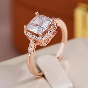 Полный циркон стерео квадратный золотой цвет геометрические кольца женские роскошные свадебные украшения классические блестящие аксессуары 7