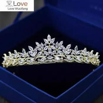 Полный цирконий роскошная принцесса корона свадебная тиара женские украшения для волос аксессуары width 14cm розового золота