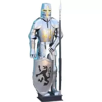 Полный доспех средневекового рыцаря XV века со щитом и мечом – аутентичная сталь, регулируемый размер, полный комплект как