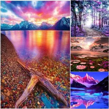 Полный дрель 5D Алмазная картина Пейзаж Озеро Вышивка Крестом Ремесленный комплект 20*30 cm