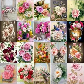 Полный дрель 5D DIY Алмазная вышивка Пион Цветы Картина со стразами Алмазная картина Ручная работа Домашний декор Full Round 20x30CM