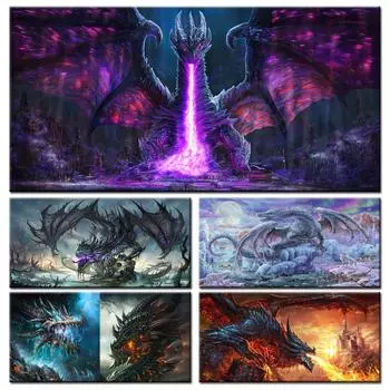 Полный дрель 5D DIY алмазная живопись Огненный дракон и ледяной дракон Алмазная вышивка крестиком рукоделие домашний декор Y5179 square 30x60cm белый