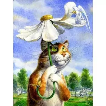 Полный дрель Алмазная DIY Алмазная картина Кошка-зонт Алмазная вышивка крестом 20X30CM