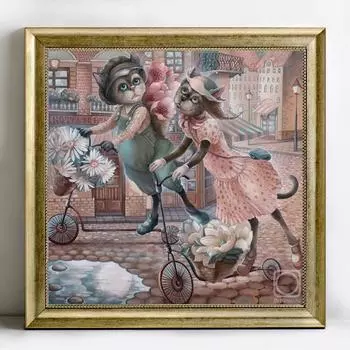 Полный дрель Алмазная картина «Кошачья пара» Вышивка крестом Стразы Декоративная живопись 30x30CM