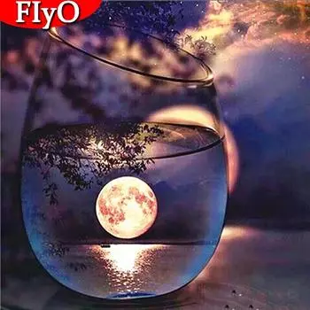 Полный дрель Алмазная картина Луна Искусство Стразы Алмазная вышивка Пейзаж Мозаика Бутылка Вышивка крестиком Подарок ручной работы Full Round 30x30CM