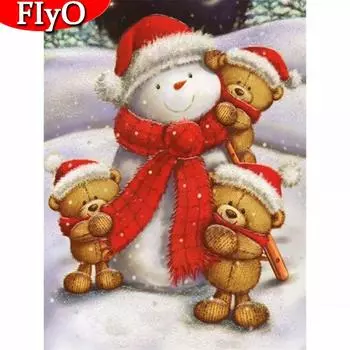 Полный дрель Алмазная картина Рождественский снеговик Медведь Набор стразов Алмазная вышивка Пейзажная мозаика Зимний домашний декор Full Round (20X30CM)