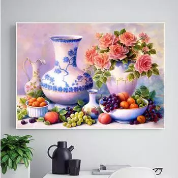 Полный дрель Алмазная картина Ваза для цветов Фрукты Алмазная вышивка Крестиком Мозаика со стразами 20X30CM