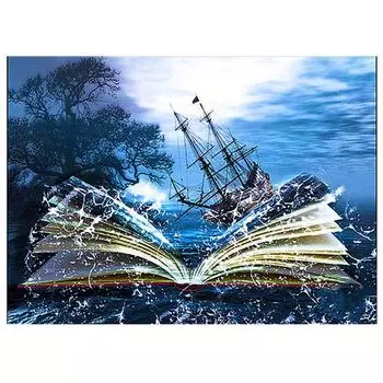 Полный дрель Алмазная вышивка Фэнтези морская книга парусник DIY Алмазная живопись 20X30CM