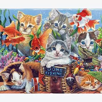 Полный дрель Алмазная вышивка Кошка Полная круглая алмазная картина Животное Вышивка крестом 20X30CM