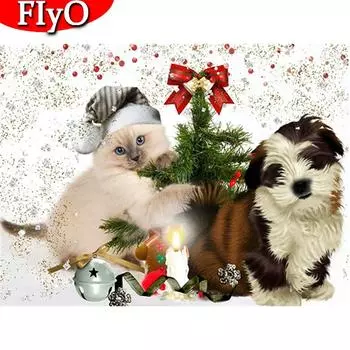 Полный дрель Алмазная вышивка кошка вышивка крестиком 5D алмазная живопись животное собака мозаика снег горный хрусталь комплект Рождественский декор Full Round (20X30CM)