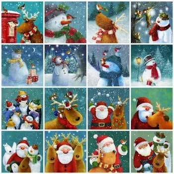 Полный дрель Алмазная вышивка Снеговик Санта-Клаус Олень 5D Алмазная картина Мозаика Мультфильм Рождественское украшение Full Round 20x20CM