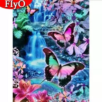 Полный дрель Алмазная вышивка Водопад Ремесленная распродажа Алмазная картина Пейзаж Мозаика Бабочка Рукоделие Настенное искусство Full Round (20X30CM)