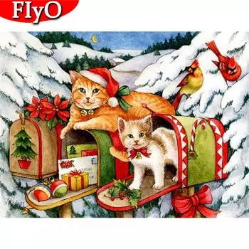 Полный дрель алмазная живопись кошка вышивка крестиком Новое поступление Алмазная вышивка животное зимний комплект со стразами Рождественский подарок Full Round 20X30CM