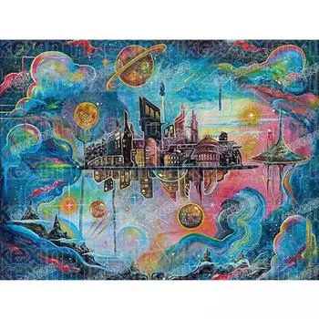 Полный дрель, круговой Алмазный город воздушного изображения, стразы, 5D Алмазная картина, вышивка крестиком 20*30 cm