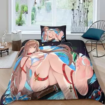 Полный и сексуальный девочка мальчик детский пуховый пододеяльник постельный набор 3D принт аниме девушка кровать супер мягкое ультратонкое волокно и подушки 90x200cm