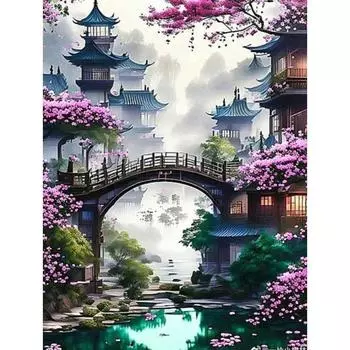 Полный комплект алмазной живописи Древняя архитектура Полная квадратная круглая мозаика Цветочная настенная живопись Full Round 20x30CM