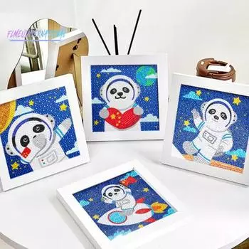 Полный комплект алмазной живописи с рамкой, яркий цвет, сверкающий мультяшный астронавт, сделай сам, красочная алмазная живопись, художественные поделки A
