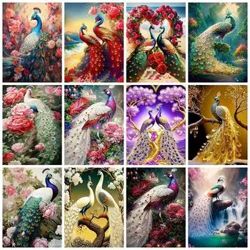 Полный комплект для круглой алмазной живописи «Павлин, цветок, домашний декор», вышивка, мозаика, животное, настенное искусство Full Round 20x30CM
