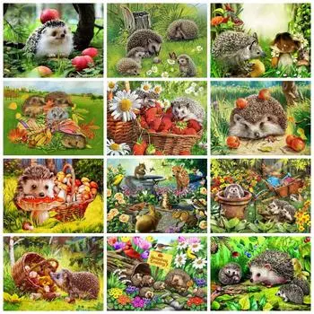 Полный комплект для квадратной/круглой алмазной живописи «Ежик, грибная корзина», вышивка, животные, фрукты, мозаика, домашний декор Full Round 20x30CM