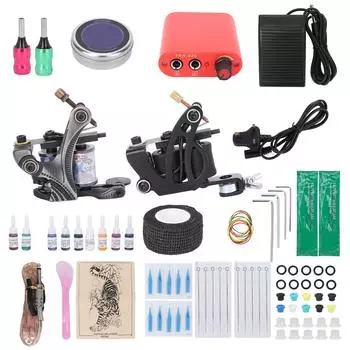 Полный комплект для тату-машинки Shader Liner Tattoo Coil Machine Starter Tattoo Machine Supplies UK Plug
