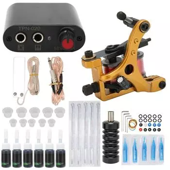 Полный комплект для татуировки Профессиональные катушки для татуировки Машинки для татуировки Иглы для татуировки 6 чернил Блок питания Педаль EU Plug