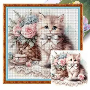 Полный комплект для вышивки крестиком из эко-хлопка 11CT с принтом животных 1