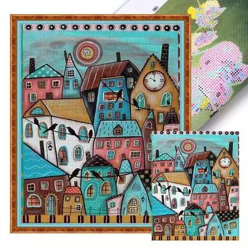 Полный комплект для вышивки крестиком из эко-хлопка нитью 11CT Printed Houses Art 3