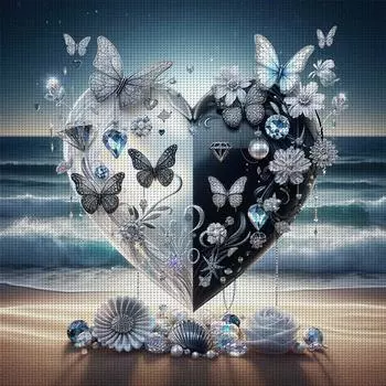 Полный комплект для вышивки крестом из эко-хлопка 11CT Printed Beach Heart Art 2