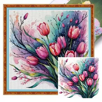 Полный комплект для вышивки крестом из эко-хлопка 11CT Printed Flower Art 3