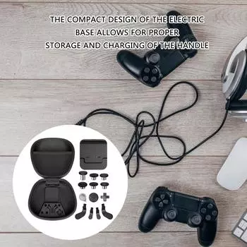 Полный комплект компонентов для игрового контроллера Xbox Elite Series 2, включающий в себя чехол для переноски, зарядную док-станцию, мини-джойстики, манипуляторы чёрный