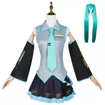 Полный комплект костюма для косплея Hatsune MIKU с париком, комплект униформы Hatsune, костюм для косплея на Рождество, Хэллоуин, маскировка для косплея (S)