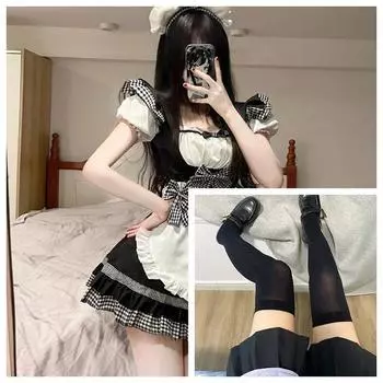 Полный комплект костюма горничной для косплея, милая мягкая униформа для девочек в стиле аниме «Лолита», 2D-платье в стиле аниме в стиле вестерн S чёрный