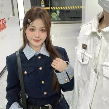 Полный комплект одежды для ранней зимы, костюм в стиле колледжа, чувство темперамента, имитация блейзера-двойки, плиссированная короткая юбка, дети S recommends 40kg-47.5kg