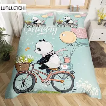 Полный комплект постельного белья Panda King для детей, романтический комплект постельного белья, пододеяльник с изображением животных из мультфильмов, велосипеда, воздушного шара, стрекозы, полиэстерового одеяла EU single(135x200cm)
