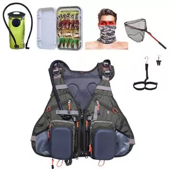 Полный комплект рыболовных снастей Kylebooker, полный комплект: жилет, сумка для мочевого пузыря, мушки, подсак, вешалка для ботинок, рыболовный шарф зелёный
