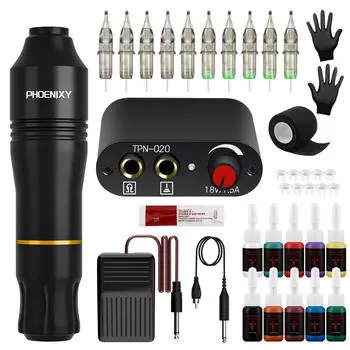 Полный комплект тату-машинок PHOENIXY, ручка для татуировки, набор для перманентной татуировки, аксессуары, набор инструментов для татуировки set 02
