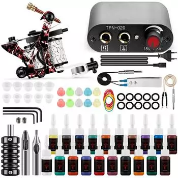 Полный комплект тату-машины PHOENIXY с катушками, пистолетами, 20 цветов, наборы пигментных чернил для татуировки, наборы мощных татуировок для начинающих