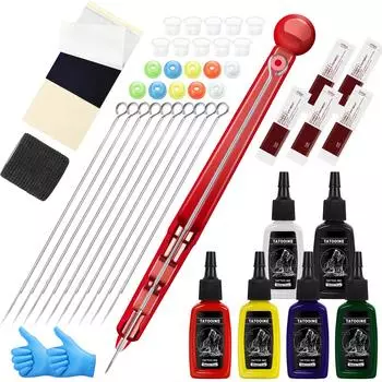 Полный комплект татуировки Ручка для татуировки Ручная ручка и 6 шт. 20 мл Чернила для татуировки Советы по татуировке для боди-арта