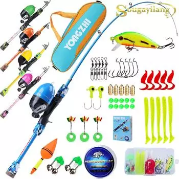 Набор для рыбалки, спиннинг с катушкой + наживки и приспособления в футляре 1.5MRod&Reel Full Kit оранжевый