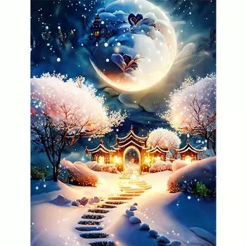 Полный круглый 5D алмазная живопись Лунная ночь мозаика персонализированный подарок вышивка крестиком украшение дома 30x40 см/12x16 дюймов 30x40cm NO Frame