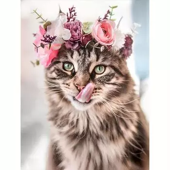 Полный круглый 5d алмазная живопись животное кошка цветок ремесленная Алмазная вышивка картина со стразами настенное искусство 30x40 см/12x16 дюймов 30x40cm NO Frame