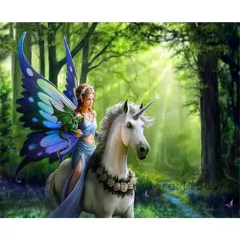 Полный круглый 5D Diy Алмазная картина Белая лошадь Эльф Вышивка крестиком Домашний декор Подарок ручной работы 25x30cm