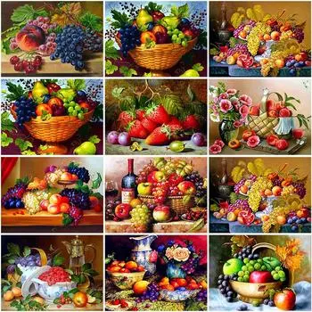 Полный круглый 5D DIY Алмазная картина Фрукты Алмазная вышивка Чайные художественные наборы Пейзаж Картина Алмазная мозаика Кухонный декор Full Round 20x30CM