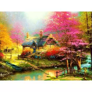 Полный круглый 5D DIY Алмазная вышивка Дерево Ручей Голова Алмазная картина Вышивка крестом Горный хрусталь 20X30CM